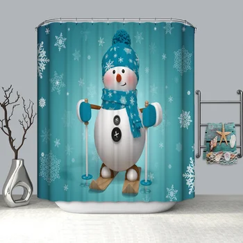 Zila Ziemassvētku Sniegavīrs Sērijas Digitālās Drukas Ūdensizturīgs Dušas Aizkars Mūsdienu Dizaina Idejas Vannas Aizkaru Vannas istaba