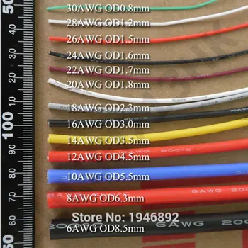 20 metri (65.6 ft) 22AWG augstas temperatūras pretestību, Elastīgu silikona vads alvotas vara stieples RC strāvas vads Elektronisko kabelis