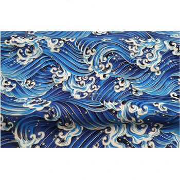 Zilā, Pelēkā, Sarkanā Jūras Viļņu Kokvilnas Iedeguma Auduma,DIY Raibs ，Šūšanas Kimono Spilvena Spilvenu Quilting Japānas Audums