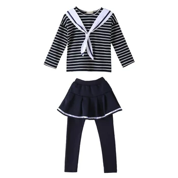 ZWF354 Bērnu Apģērbu Komplekti Meitenēm Sporta Apģērbu Navy Stilā Svītrains+Svārki, Bikses Meiteņu Sporta Kostīmi, Pusaudžu Bērniem, Treniņtērpi