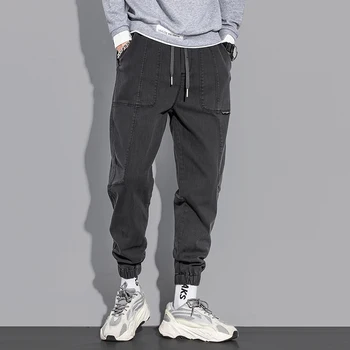 Jauna Dizaineru Modes Vīriešu Džinsi Loose Fit Savienoti Ikdienas Kravu Bikses Streetwear Japāņu Vintage Hip Hop Joggers Harēma Bikses