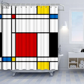 NYAA Mondrian Ģeometrisko Stilu Dušas Aizkars Vannas istaba Poliestera audums Ūdensizturīgs Vannas Dušas Aizkars & 12hooks