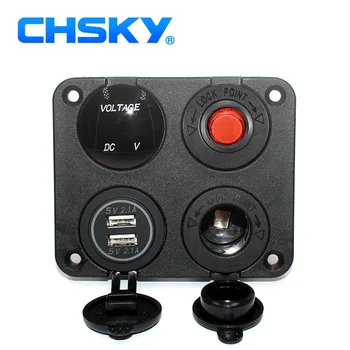 CHSKY 4 Caurumu Panelī Bāzes Sarkanās LED 12V USB 4.2 Strāvas Adapteris Lādētājs Dual Auto piepīpētāja Ligzdas Sadalītājs Ciparu Voltmetrs