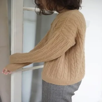 Rudens un ziemas jauno bieza kašmira džemperis sieviešu džemperis apaļu kakla tīrtoņa krāsu zaudēt liela izmēra džemperis zemāko krekls