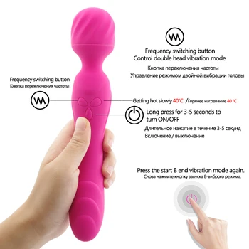 Mīksto 10 Ātrumu Spēcīgs Vibrators Dual Galvas Vibrācijas Saprātīga Apkures AV Zizli Ķermeņa Masāža Klitora Stimulators Seksa Rotaļlietas Sievietēm