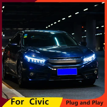 Auto Stils Honda Civic-2018 Lukturi pilsoniskās DRL objektīvs Jauno Civic LED priekšējie lukturi ar dinamisku pagrieziena signāla
