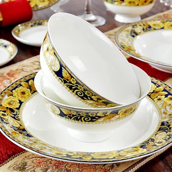 Ķīna Jingde zhen 56 galvas kaula porcelāna galda piederumi uzvalks bagātīgu zelta kāzu dāvanu rezidentiem