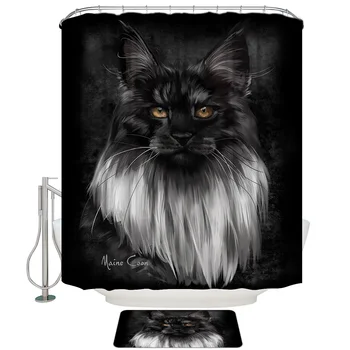 Melnais Kaķis, Cēlu Noslēpums Dušas Aizkars ar Āķi Doormat Pirts Grīdas Paklājs Ūdensnecaurlaidīga Poliestera
