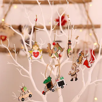 12pc/daudz Cute Ziemassvētku Krāsotas Koka Kulons DIY Eņģelis/Sniegavīrs/Auto Amatniecības Ziemsvētki Koks Karājas Rotājumus Bērniem Dāvanu Partijas Apdare