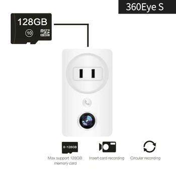 Kamera Pieslēgvietu, WIFI 180° Panorāmas CCTV Novērošanas Kameru Home Security 1080P Sienas Lādētājs Adapteris Ar IS/Balta, Led Kameras