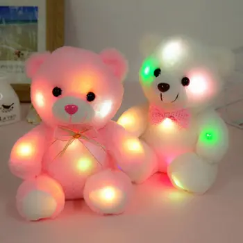 Gaismas 22 cm iedegas LED lācīti Pildījumu Dzīvnieku Plīša Rotaļlieta Sēž lācītis Kvēlojošs Tumsā Ziemassvētku Dāvanu Bērniem