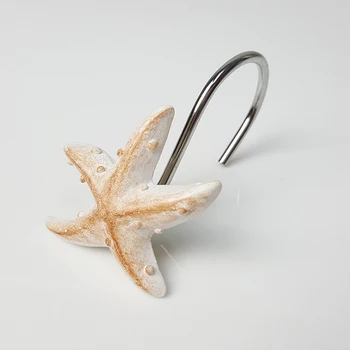 12pcs/komplekts Ocean Sērija Seashell Starfish Dušas Aizkars Metāla Āķi drēbju Pakaramais Sliedēm Sveķu Dekoratīvās Vannas istaba Pludmale, Shell Dekori