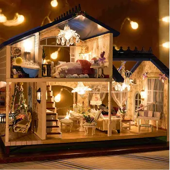 Leļļu Mājas, Mēbeļu DIY Miniatūras 3D Koka Rotaļlietas Leļļu Nams Modelis ar Mēbelēm un Rotaļlietām Bērniem Dzimšanas dienas Dāvanas
