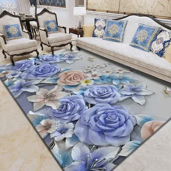 Mūsdienu Vienkāršība Eiropas Stila Ziedu Mākslas Lielu Paklāju Dzīvojamā Istaba Guļamistaba Anti-Slip Grīdas Paklājs Modes Paklāji paklājos