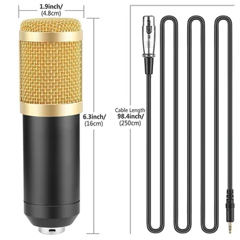 Travor BM800 Kondensatoru Audio 3,5 mm Vadu Mikrofons Profesionālās Studijas Mikrofons, Radio Braodcasting Dziedāšanas Mikrofona Turētājs