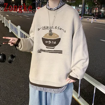 Zongke Japānas Stila Trikotāžas Džemperis Vīriešu Apģērbu Harajuku Džemperi Džemperi, Vīriešu Džemperi, Vīriešu Modes Apģērbu M-2XL 2021