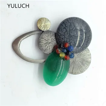 Muticolour Modes Zīmolu Jaunu Glazūru Lucky Grass lapu gem Vintage akmens abalone shell rotaslietas, vintage tauriņu broša