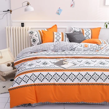 Gultas komplekts sega sedz, pelēkā un oranžā ģeometriskas formas gultas veļas komplekts plakanas loksnes spilvendrāna&sedziņas pārvalks gultas uzstādītu jaunās Modes
