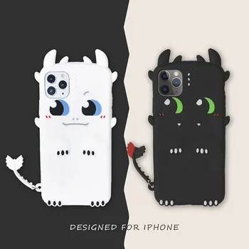 3D Cute Karikatūra Black Dragon Nakts Dusmas uz Lietu iPhone 7 8 Plus X Silikona iPhone 12 11 Pro Max Xs SE 2020. gadam Aizsargs
