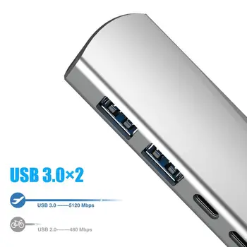 5-In-1 C Tipa Hub USB C USB 3.0 Porti USB-C Datu Uzlādes centrs MacBook Ar PD 60W