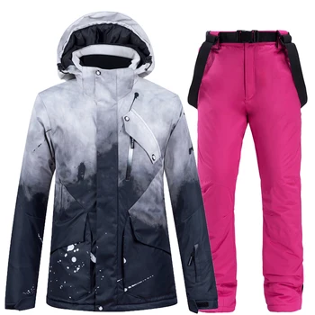 -30 Jauns melnais Krāsains Sieviešu Sniega uzvalku Valkāt snovbords apģērbi ūdensnecaurlaidīgi pretvēja Ziemas sporta Slēpošanas mētelis + siksna Sniega elsas