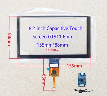 6.2 6.5 collu Auto Radio Touch Screen Sensoru Digitizer ar USB Draiveris valdes kontrolieris Win7 8 10 Rasbian 155*88mm AT065TN14