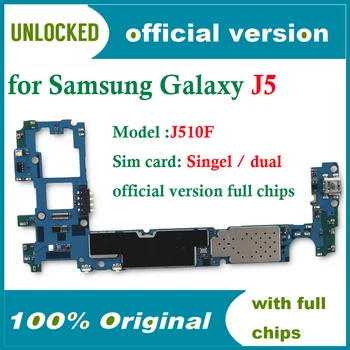 Oriģināls atbloķēt Galaxy J5 J510F Mainboard laba darba Samsung Galaxy J5 J510FD Mātesplati Singel / Dual Karte