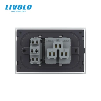 Livolo ASV Standarta Kontaktligzda ar zemējuma kontaktu, Ar 2.1, USB Lādētāju,Ievadiet Pogu, Kristāla, Stikla Panelis, AC 110~250V, 16A 3 Pins Plug