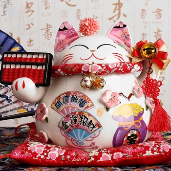 9 collu Keramikas Fortune Cat Maneki Neko Rotājumu Mājas Apdare Dāvanu Feng Shui Laimīgs Kaķis Cūciņa Bankas Centrālais
