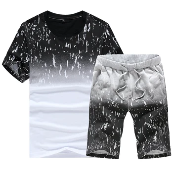 2019. gada Vasaras Vīriešu Sporta apģērbu , Modes Stila Vīriešu Apaļu Kakla Slīpuma Zilo un Balto Īsām piedurknēm Vīriešiem komplekti
