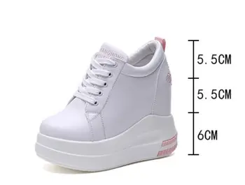 2019. gada Rudenī Sieviete Augstuma Palielināšana augstpapēžu kurpes Platformas Kurpes Sieviešu Elpojošs Čības Augstās Top Baltā Ikdienas Apavi 11 CM Papēžiem