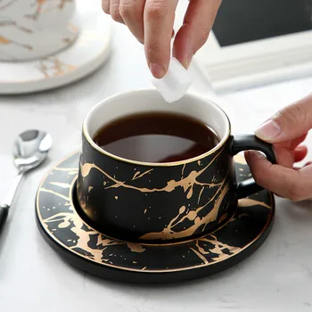 Nordic Style Marmora matēts zelta sērija keramikas tējas tase kafijas krūze grezns Vintage Cafe Bar Zīmes kausa Ziemassvētku puse supplies