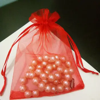 Vairumtirdzniecības 200pcs Red Drawable Organza maisiņa Aukliņu maisiņš Kāzu dzimšanas diena Ziemassvētku dāvanu rotaslietas iepakojuma displejs somas