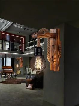 Artpad American LOFT Rūpniecības Retro Sienas Lampa E27 koksnes LED Koridors, Balkons, Gaismas, Iekštelpu Ķermeņi, koka pamatni
