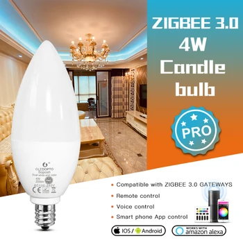 GLEDOPTO ZigBee 3.0 RGB+PKT Smart Sveču Spuldze Pro 4W E12/E14 App/Balss/RF Kontrole Darbs Ar Amazon Echo Plus Alexa 2000K-6500K