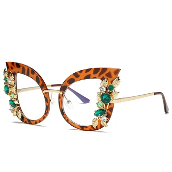 Luksusa Dimanta Saulesbrilles Sieviešu Zīmola Dizainere Cat Eye Vintage Caurspīdīgs Rāmis, Saules Brilles Sieviešu Brilles UV400 Oculos