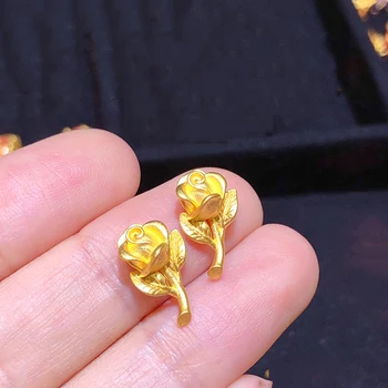 Smalkas Rotaslietas Nekustamā 24K Dzeltena Zelta Kulons 3D Mini Rožu Ziedu Formas Pērlītēm 0.1-0.2 g (Tikai Viens Gabals) Labākā Dāvana
