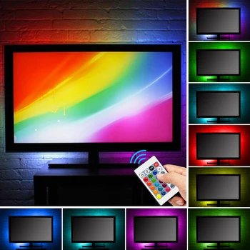 4x50cm Ūdensizturīgs TV Apgaismojums Led Lentes RGB 5V USB RGB Lentu DIY Krāsains 30LEDS/M SMD 5050 Elastīga, ar 24 Atslēgas Tālvadības pults
