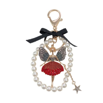 Jauno radošo little angel keychain meitenes modes soma, rotas, pērļu ķēdes baleta meitene keychain rhinestone izsmalcinātu auto keychai