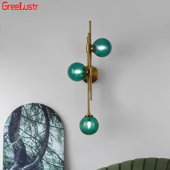 Vintage Zaļa Stikla Sienas Lampas Minimālisma Dizains Zelta Dzelzs Sienas Sconce Gaismas Ķermeņi Art Deco Gultas Dzīvojamā Istaba Apgaismes Iekārtas