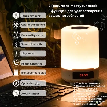 Uzlādējams Krāsains LED Nakts gaisma Bluetooth Skaļruni Bezvadu galda lampas guļamistabas gultas lampa iespējams uzstādīt modinātāja signālu,