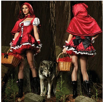 . gadam Puse Kostīmu Little Red Riding Hood Apģērbu Halloween Sexy Sievietes Kostīms Vetement Femme Ruffles Kleita Sieviešu CC145