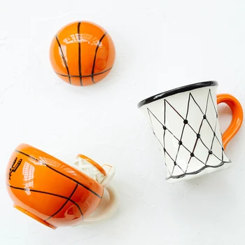 Keramikas Kafijas Tasi Tējas Tase Piena Kausa izcīņas Futbolā Basketbola Zila Balta Kausa Brokastis Karikatūra Baby Bērnu Gudrs Tasi Ūdens Tēja Komplekts