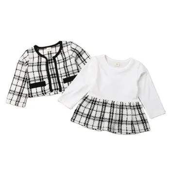 1-6Y Bērniem, Baby Meiteņu Pavasara Pleds 2Pcs Set Mētelis ar garām Piedurknēm Top+Mini Kleita Zīdainis, Mazulis Formālās Drēbes Tērpiem
