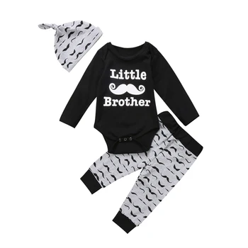 Citgeett Jaundzimušais Zīdainis Mazais Brālis Bērnu Zēniem Bārdu Melnās Drēbes Romper Jumpsuit+Bikses Apģērbs, Cepure Komplekts 0-18M