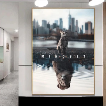 Mūsdienīga Sienas Māksla Audekla Gleznas Domāšanas veidu Kaķis vai Lauvas Attēlu, Mājas Apdare HD Iespiesti Dzīvnieku Filmu Plakāti Dzīvojamā Istaba