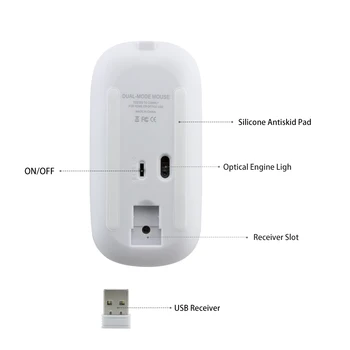 Bezvadu Bluetooth Peli Klusuma Poga Uzlādējams Gaming Mause Klusa Ergonomisks USB BT 5.0 Biroja Datora Peles Portatīvie
