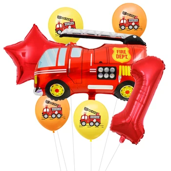 7pcs/daudz Hēlija Folija Globos Fire Truck Baloni Dzimšanas dienas svinības Rotājumus Bērniem Zēns Ciparu Numuru Bumbu Grupa Krājumi
