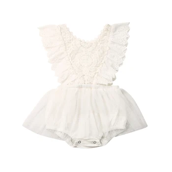 Boutique Meitene Drēbes 2019 Vasaras Jaundzimušais Meiteņu Drēbes, Mežģīnes Un Garām Piedurknēm Bodysuit Tutu Kleita Tērpiem