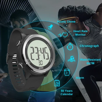 EZON T057 Sporta Skatīties Ar Sirds ritma Jostu, Fitnesa Darbojas Ciparu pulkstenis LED 50M Ūdensizturīgs Signalizācijas Kalorijas Bluetooth Savienojumu